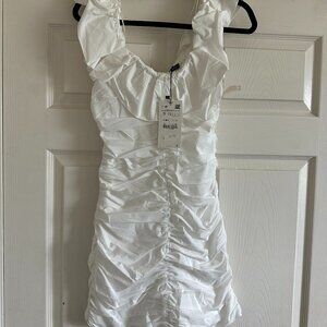 ZARA White Ruched Mini Dress